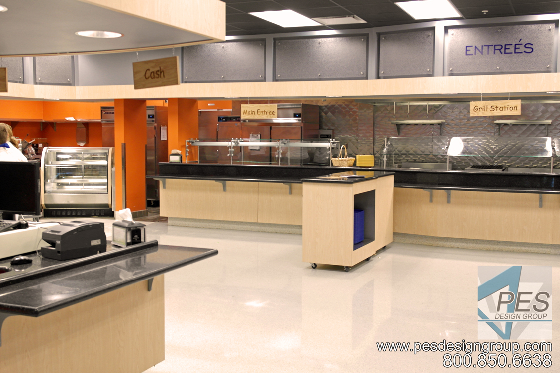 The grill and main entree station in the Cafe Mirabilis food court at Manatee Technical College in Bradenton Florida.