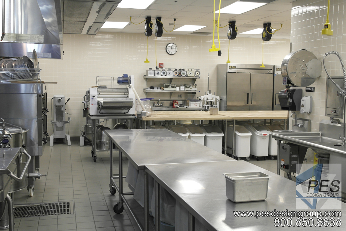 A view of the bakery and prep area in the Suncoast Technical College culinary banquet kitchen in Sarasota Florida.
