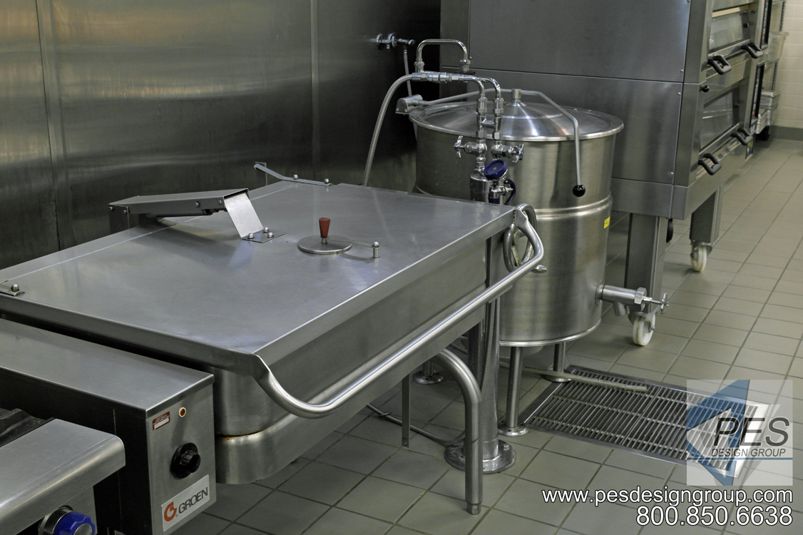 A tilt-skillet and steam kettle in the Suncoast Technical College culinary banquet kitchen in Sarasota Florida.