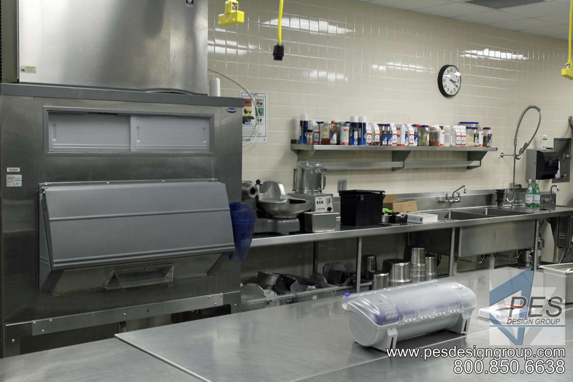 A view of the ice maker and prep area in the Suncoast Technical College culinary teaching kitchen in Sarasota Florida.